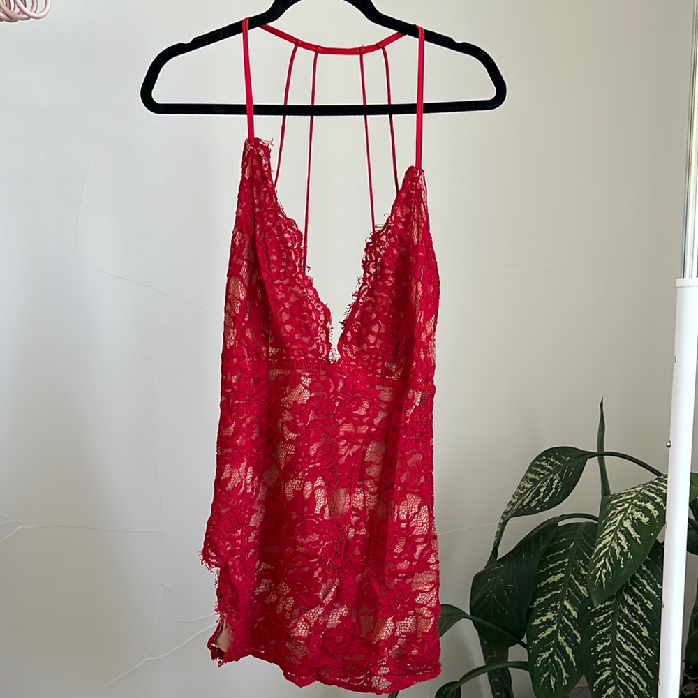 tobi red lace mini dress
